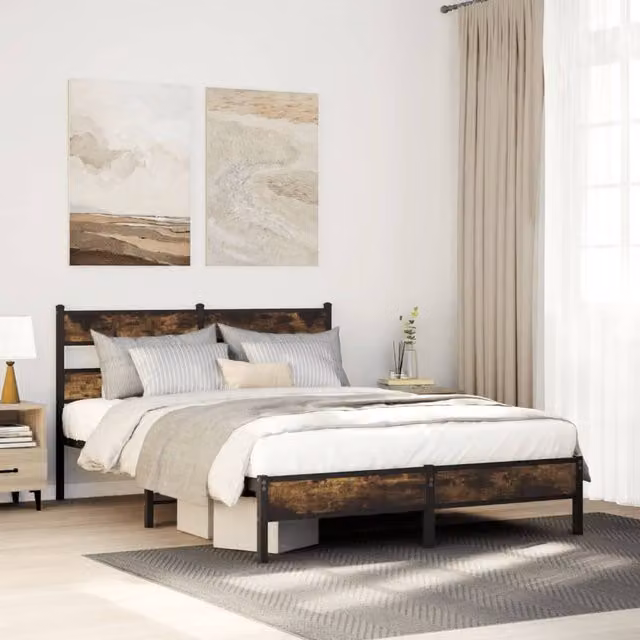 Berkfield Home Single Bed Frame in Smoked Oak and Brown Engineered Wood, W/D/H: 90 x 190 cm – 1