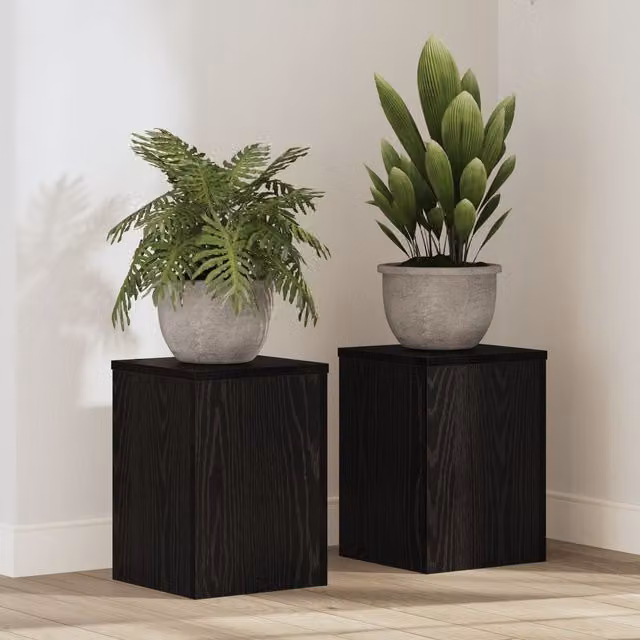 Berkfield Home Set of 2 Black Oak Plant Stands, W/D/H: 25 x 25 x 35 cm – 1