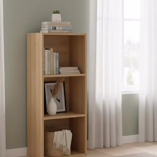 DEENZ 3-Tier Oak Wooden Cube Bookcase and Display Organiser, W/D/H: 80 x 30.5 x 24 cm