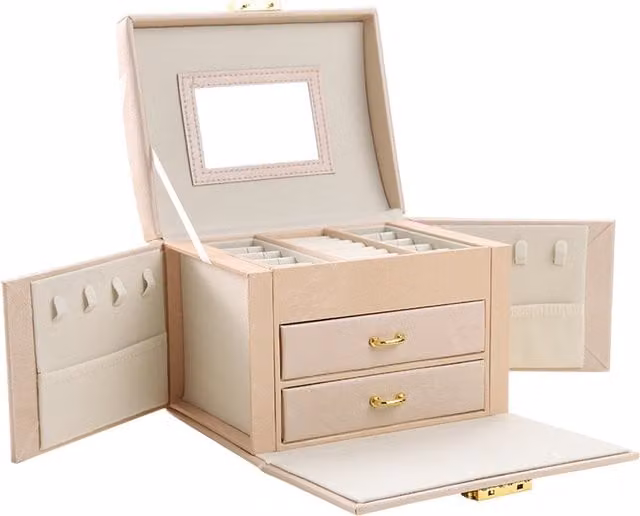 Garden Sanctuary White Fabric Jewellery Box with Mirror