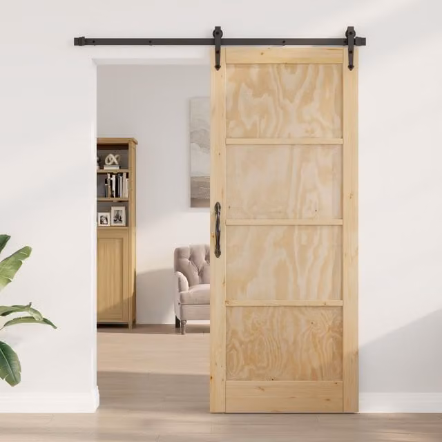 Berkfield Orkdal Rustic Sliding Interior Door in Beige Solid Wood Pine, W/D/H: 86 x 4 x 211 cm