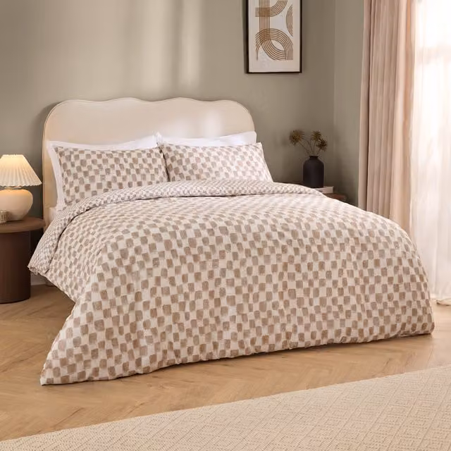 Make It A Home Nyhavn Reversible Checkerboard Cotton Duvet Cover Set in Brown and Yellow, 200 x 200 cm
