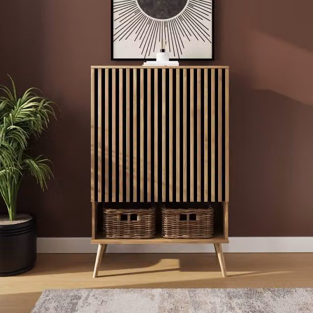 GFW Rowan Modern Multi Unit Storage Cabinet in Brown Oak, W/D/H: 123.0 x 32.5 x 76.7 cm – 1