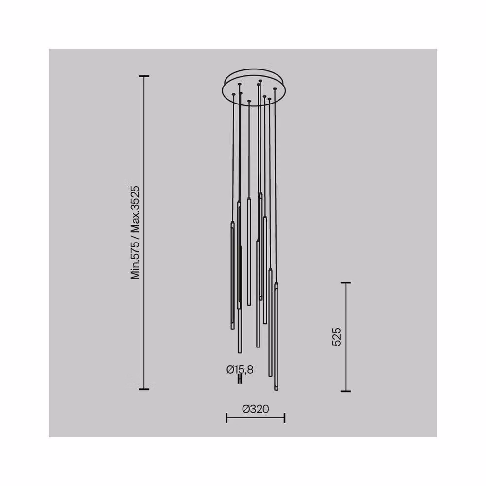 Netlighting Light Stick Modern Cluster Pendant in Black and Gold/Brass with White Shade, 3350lm, 3000K Warm White LED – 2