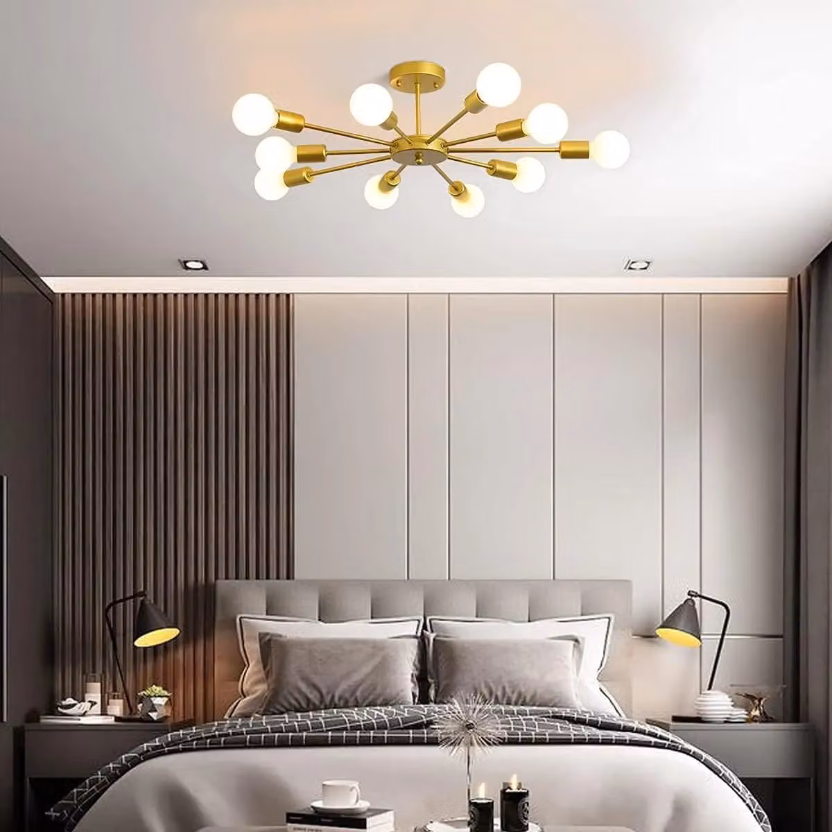 Garwarm Modern Gold Flush Mount Ceiling Light with Glass Shade and Replaceable E27 Bulb – 3