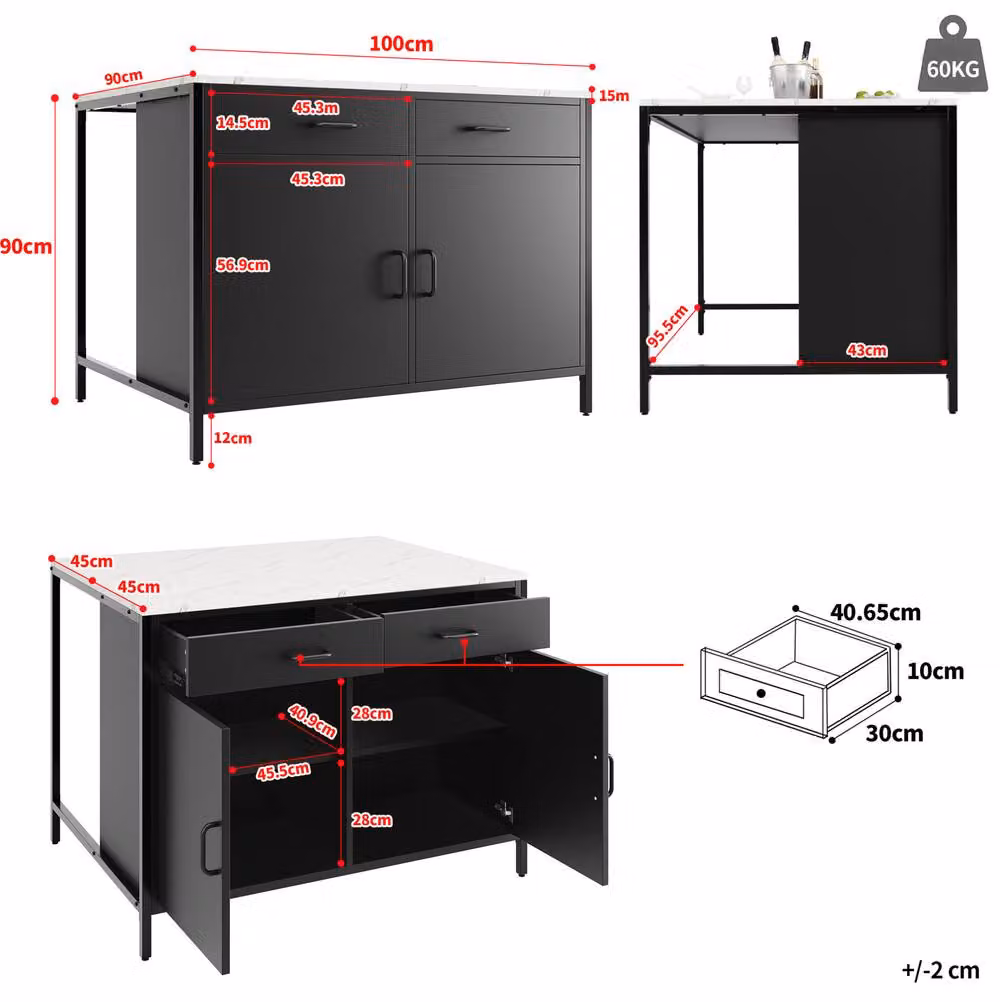 STILVORA Bar Table with 2 Drawers and Shelves in Black – 3