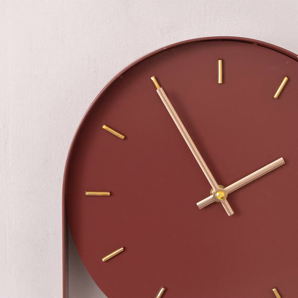 Melody Maison Raspberry Red and Gold Pendulum Metal Analogue Wall Clock, W/H: 20 x 55 cm – 2