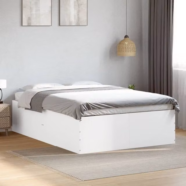 Berkfield Home Modern Bed Frame in White, W/D/H: 140 x 200 cm