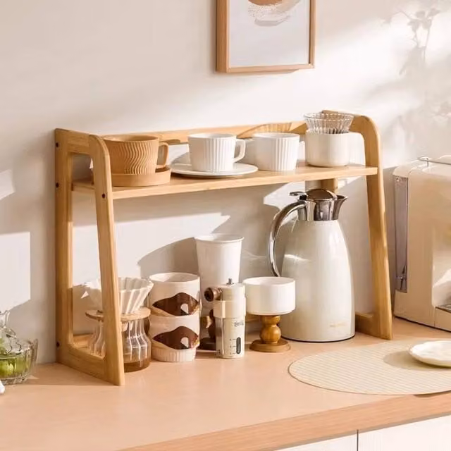 EONLION 2 Tier Bamboo Ladder Storage Rack in Brown – 1
