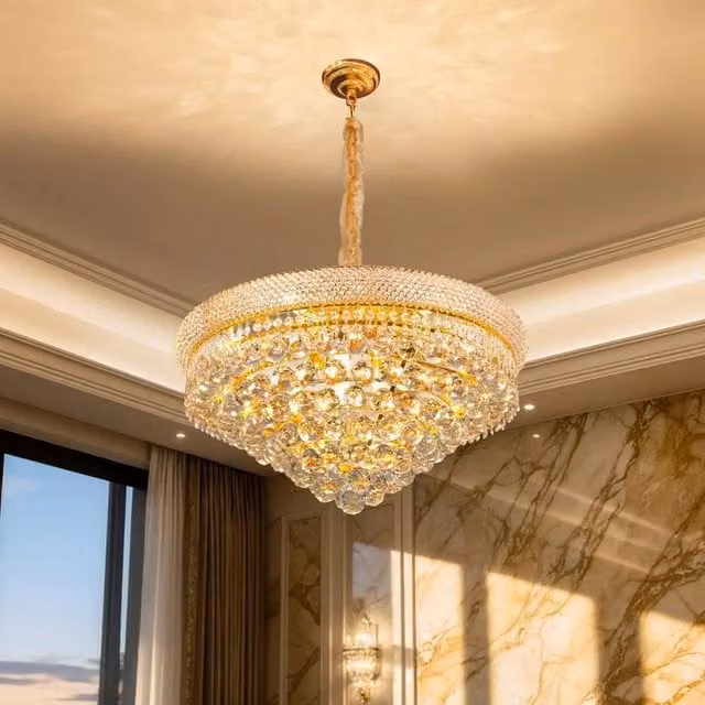 NESTLUNE Round Crystal Ceiling Pendant Light in Gold/Brass, Diameter: 46 cm – 1