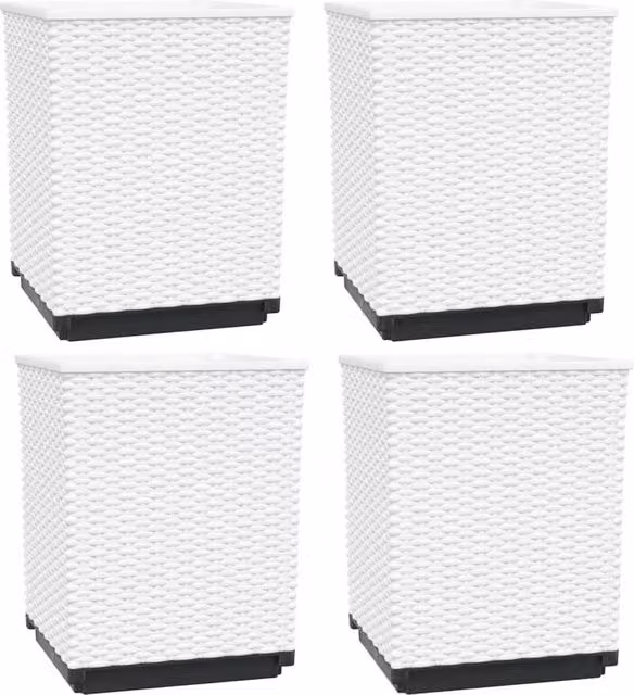 Berkfield Home Set of 4 White Polypropylene Ornamental Planter Tubs, W/D/H: 30 x 30 x 37 cm