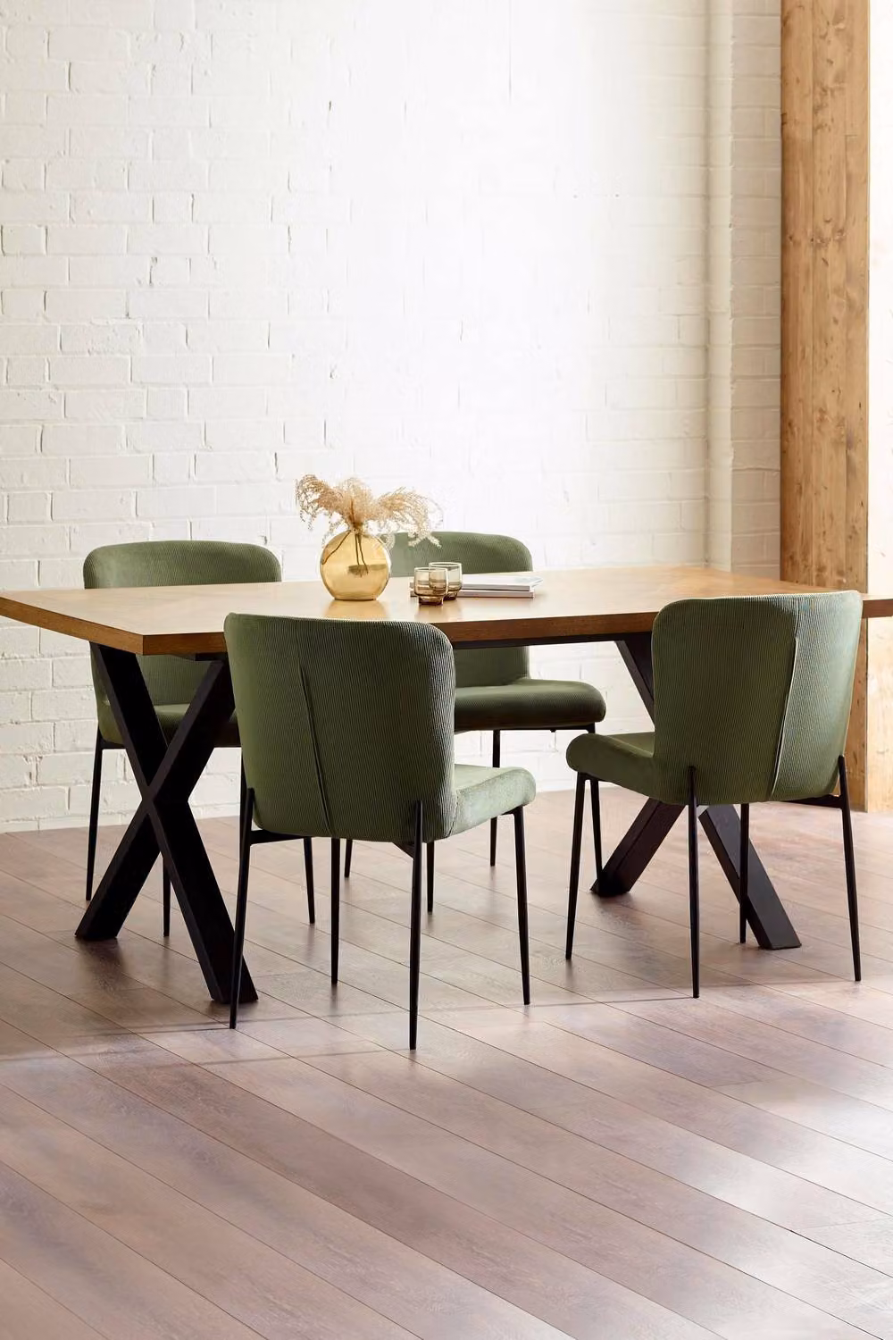 Julian Bowen Leonie Set of 2 Modern Green Velvet Upholstered Dining Chairs with Black Metal Legs – 2
