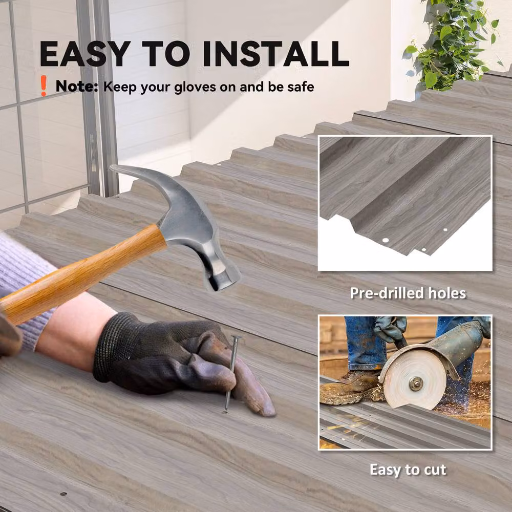 Rolipo Set of 12 Grey Wood Effect Corrugated Galvanised Steel Roof Panels – 5