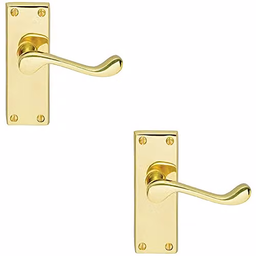 Loops Victorian Scroll Handle on Latch Backplate, Polished Brass, W: 120 mm, H: 41 mm (2 Pairs)