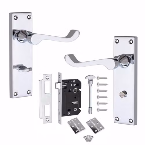 Golden Grace Victorian Scroll Mortise Bathroom Door Handle in Polished Chrome and Zinc, W/D/H: 45.0 x 15.0 x 15.0 cm