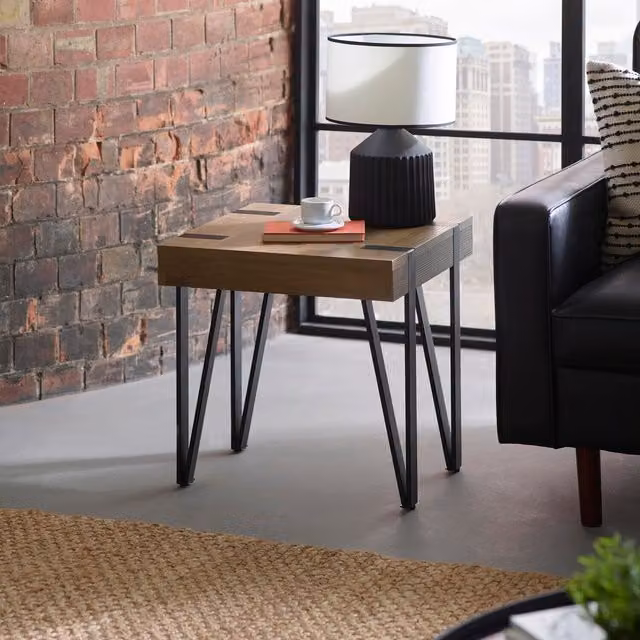 Julian Bowen Troy Industrial Square Lamp Table in Brown and Black
