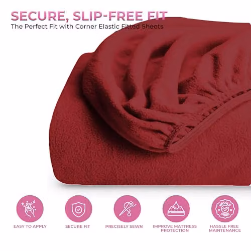 Snug City Red Teddy Fleece Extra Deep Fitted Sheet, King Size, W/D/H: 180 x 200 x 30 cm – 4