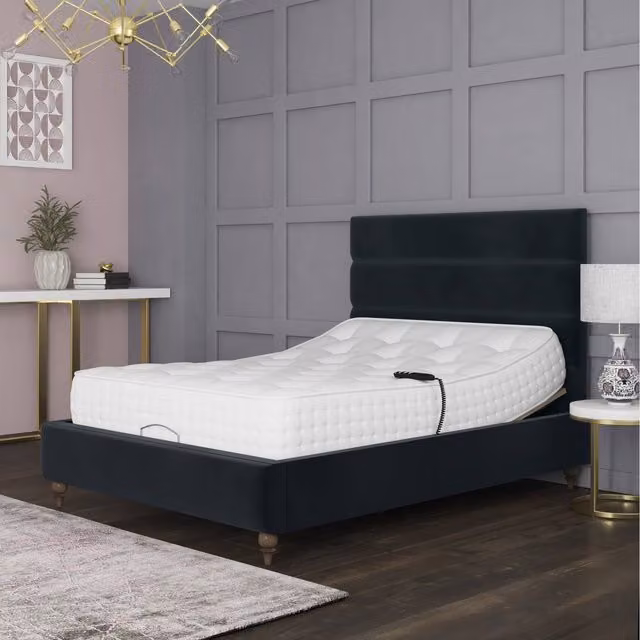 Penelope Premium Motorised Electric Adjustable Bed Frame, Blue Velvet Upholstered, W: 200 cm x D: 200 cm