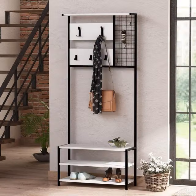 GFW Shifnal Hallway Storage Unit with Bench in White – 1