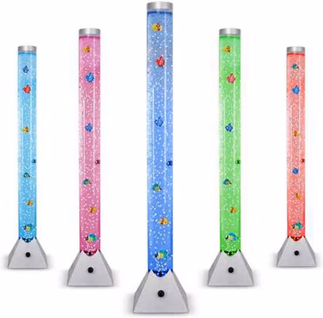 ValueLights LED Colour Changing Novelty Sensory Tower Fish Bubble Lamp, Silver, Height: 90 cm