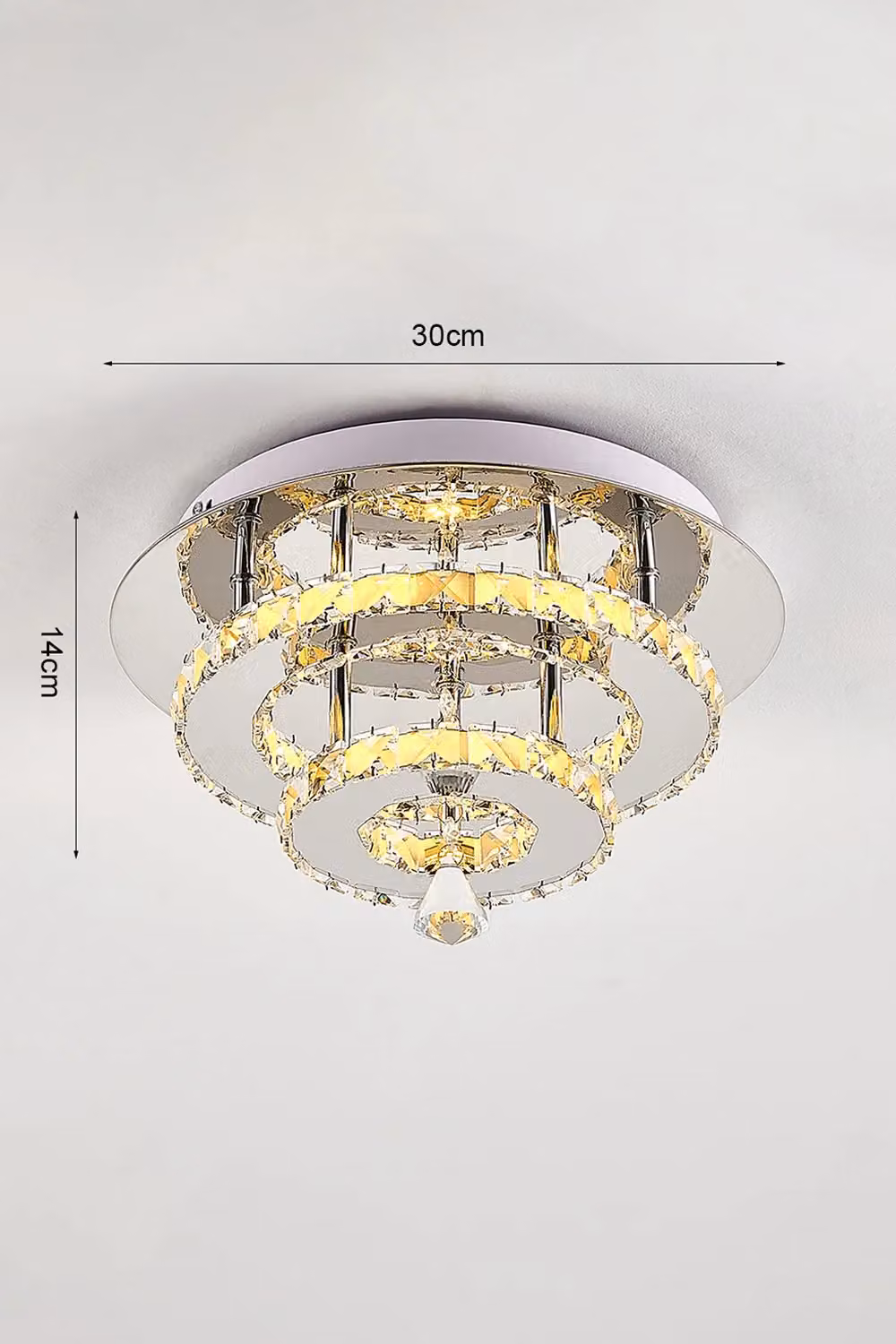 Living and Home Crystal Double Layer Round Dimmable LED Ceiling Light in Silver and Chrome – 3
