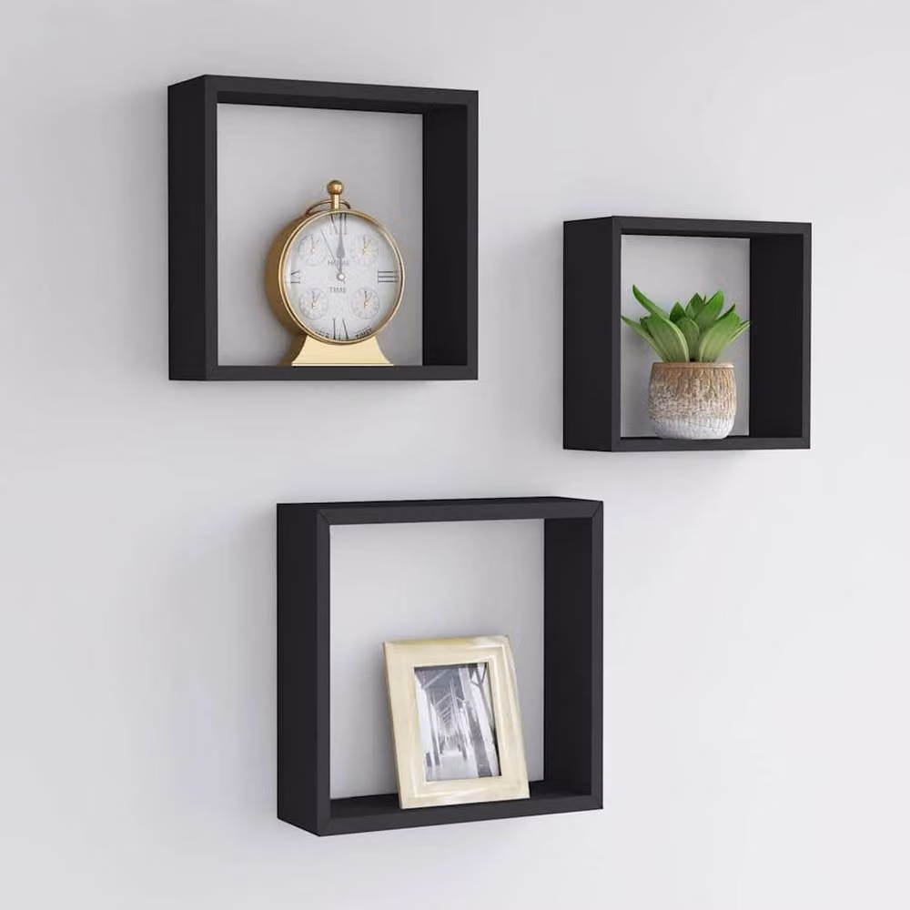 Berkfield Home Set of 3 Black MDF Wall Mounted Cube Shelves – 2