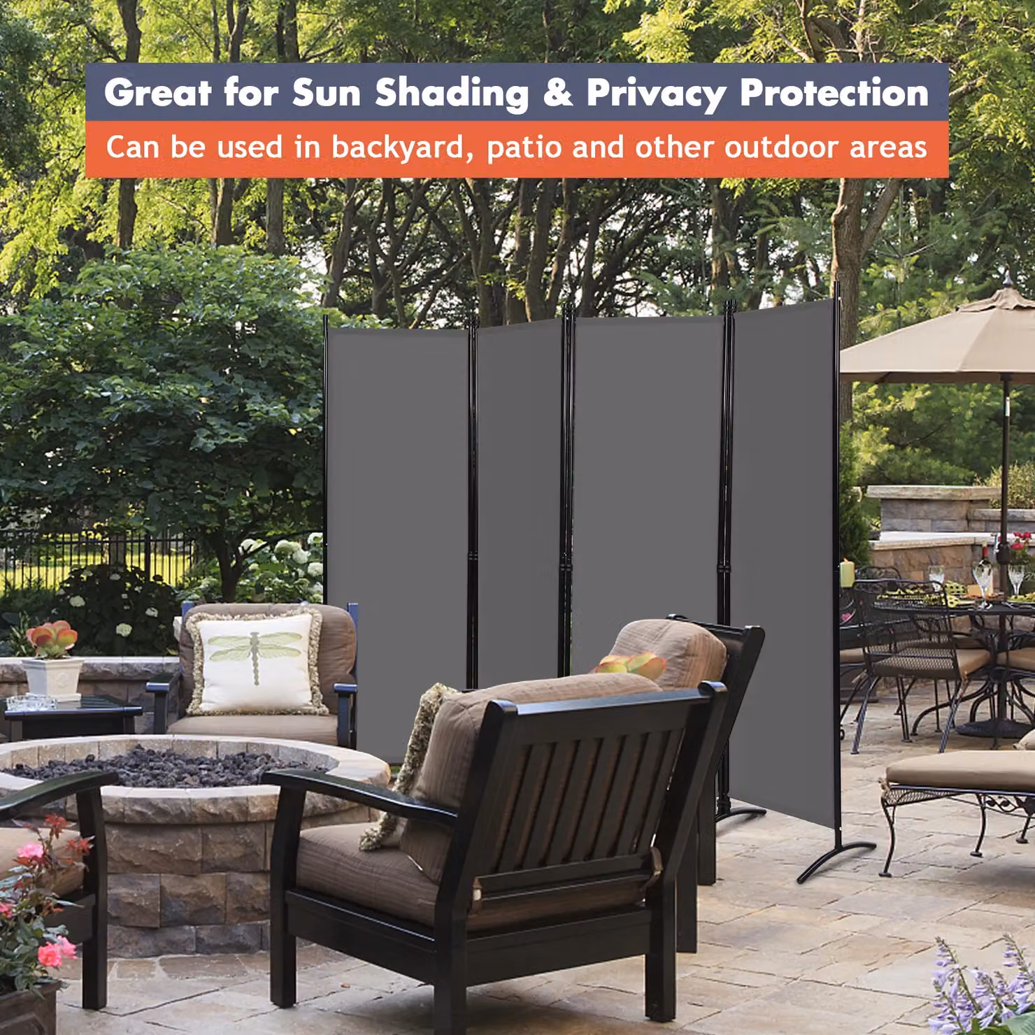 Costway 4-Panel Freestanding Folding Room Divider Privacy Screen in Grey, Height: 173 cm – 5