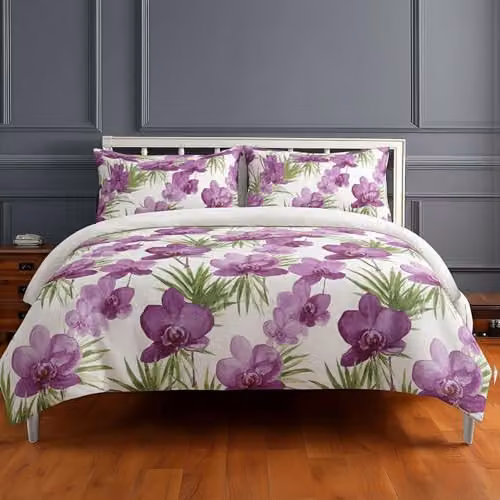 Snug City Floral Duvet Cover and Pillowcase Set in Pink and Purple, W/D/H: 135 x 200 cm and 90 x 200 cm – 3