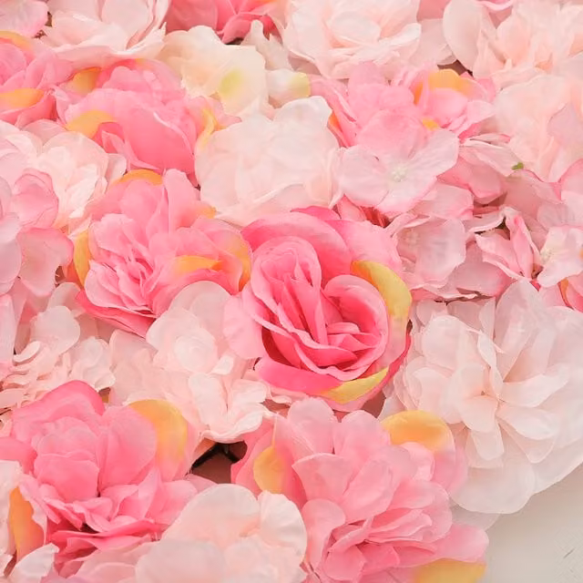 Livingandhome 2-Piece Pink and Yellow Artificial Rose Flower Panel Backdrop