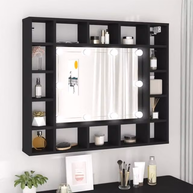 Berkfield Home Modern Black LED Mirror Cabinet W/D/H: 91 x 15 x 76.5 cm – 1