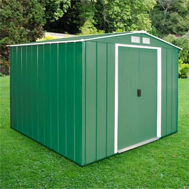 Sapphire Apex Galvanised Steel Metal Shed in Green with Sliding Doors and Gable Roof