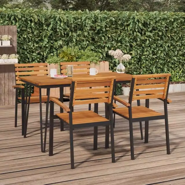 Berkfield Home Garden Table with Hairpin Legs in Brown Solid Acacia Wood, W/D/H: 140 x 80 x 75 cm