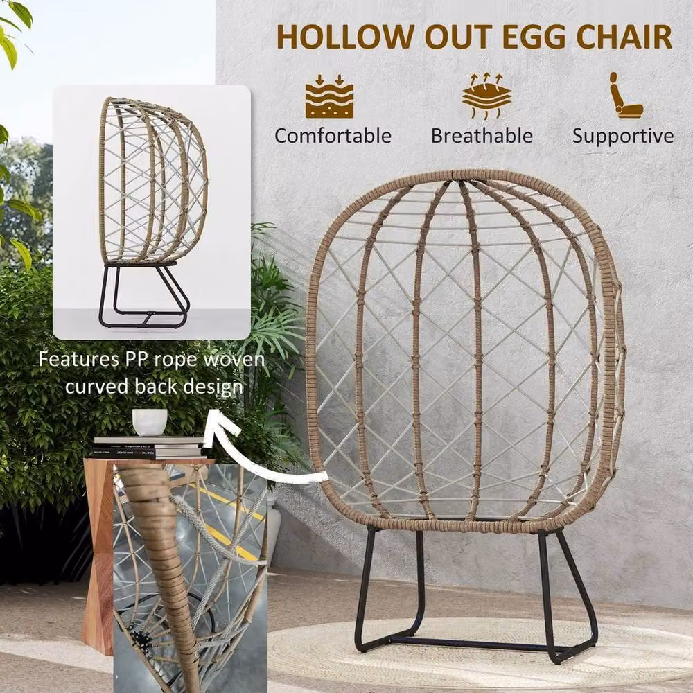 NESTLUNE Brown Rattan Garden Egg Chair with Polyester Cushion – 4