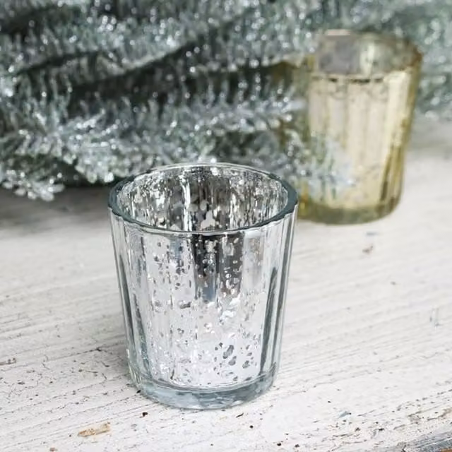 Kingsbury Gifts Pair of Silver Speckled Glass Tealight Holders