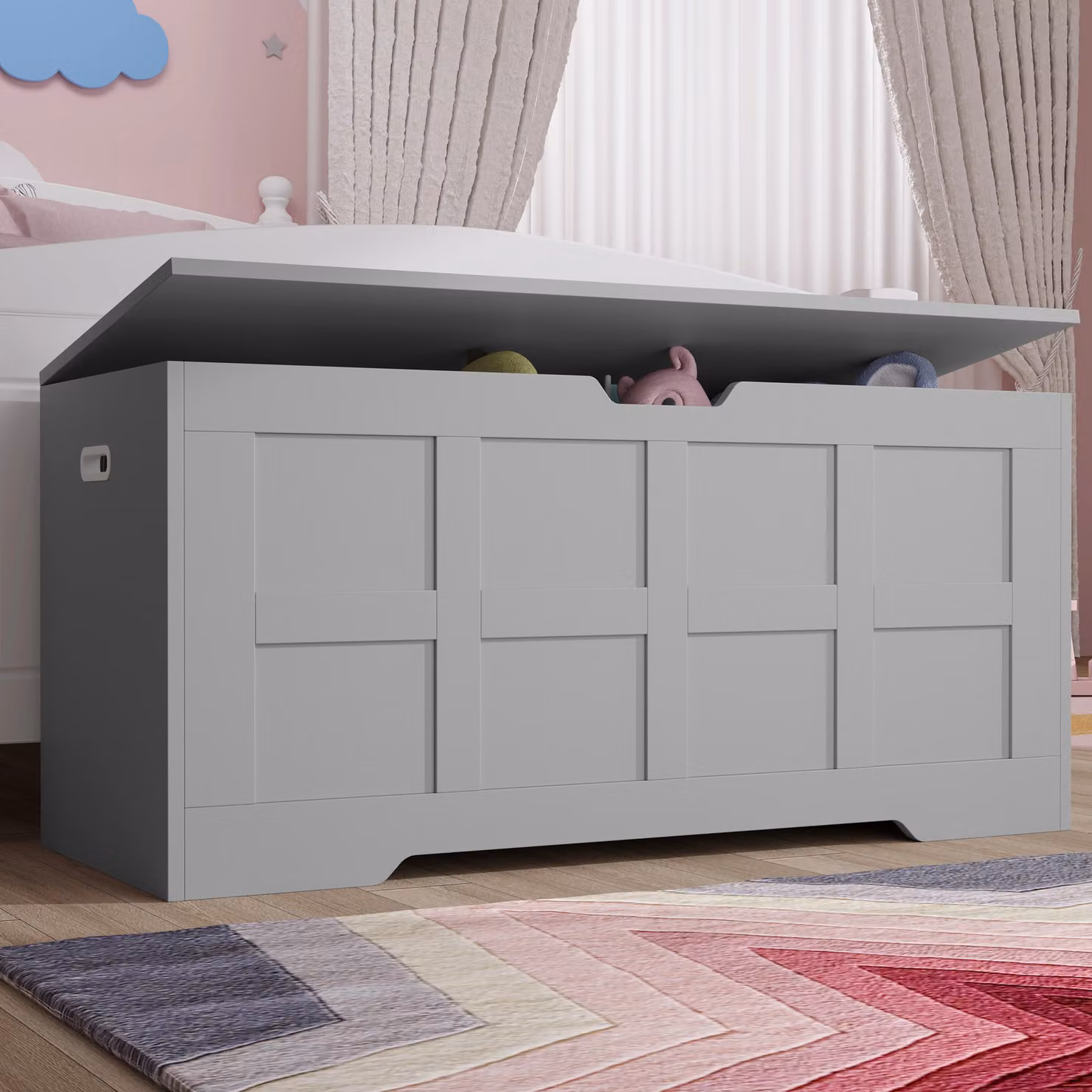 DHS Kids Toy Box Shaker Blanket Storage Bench in Grey and White, W/D/H: 76 x 40 x 48 cm