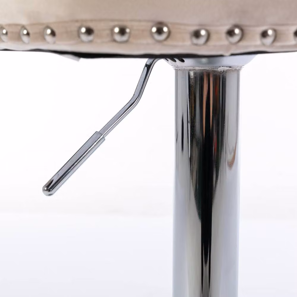 Modern Home Touch Set of 6 Luxury Velvet Adjustable Swivel Bar Stools in Beige with Gold Metal Base – 3