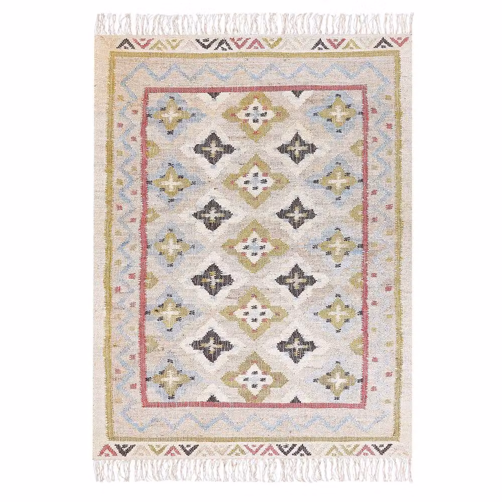 Wyld and Coco Handwoven Multicolour Jute and Cotton Oriental Boho Rug with Fringes W: 140 cm, L: 200 cm – 2