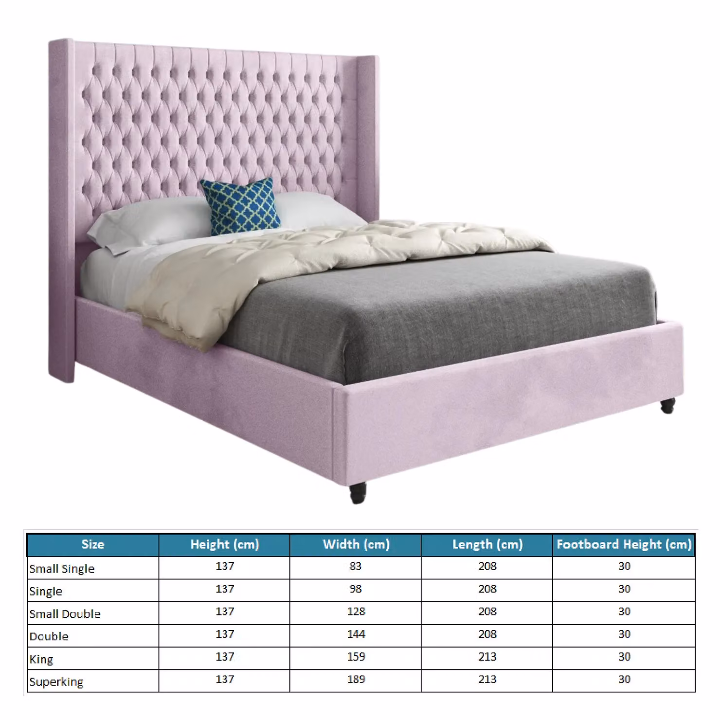 Casani Volta Straight Winged Upholstered Soft Velvet Bed Frame in Pink, W/D/H: 180 x 200 cm – 4