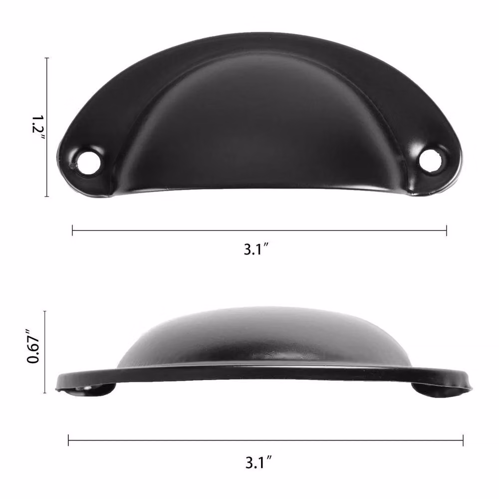 PAWNORA 12-Piece Matt Black Zinc Shell Cup Pull Handles – 3