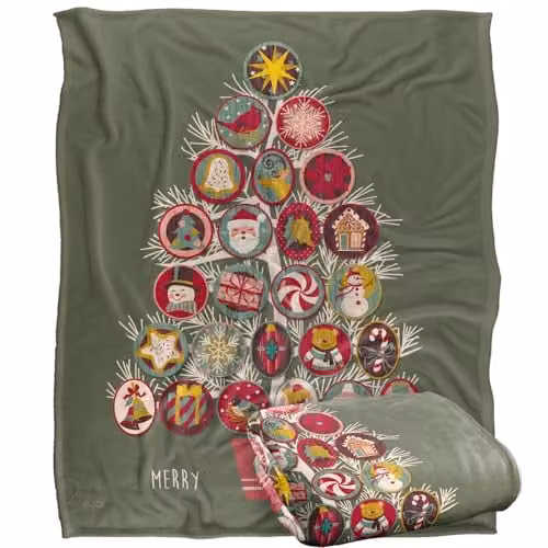 JQ Licensing Christmas Tree Ornaments Silky Touch Super Soft Fleece Throw Blanket in White, W/D/H: 152 x 127 cm – 1