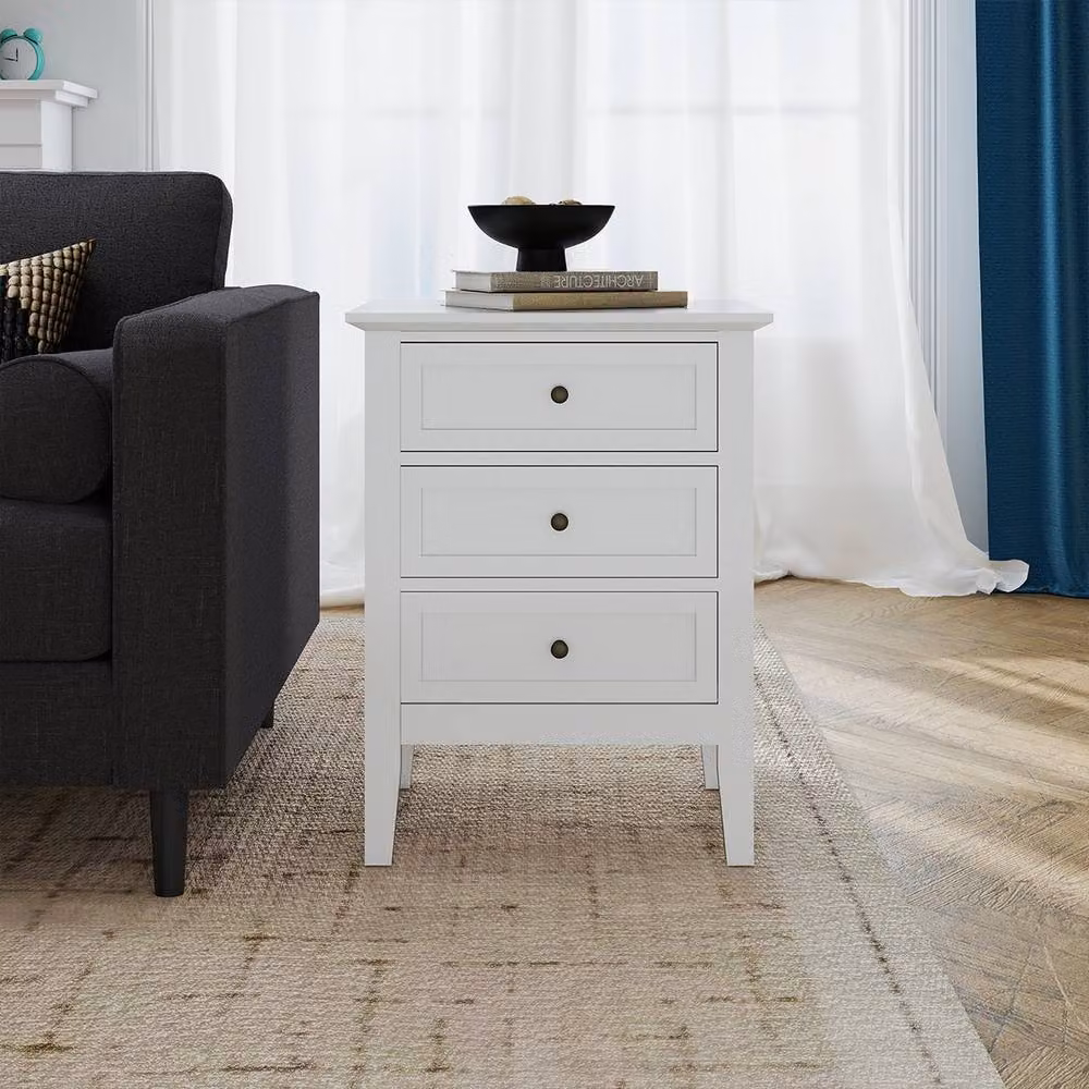 Melody Maison Rowley 3 Drawer Bedside Table in White – 2