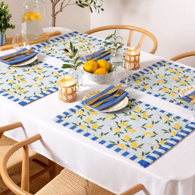Set of 4 Blue Striped Mediterranean Lemons Indoor-Outdoor Placemats