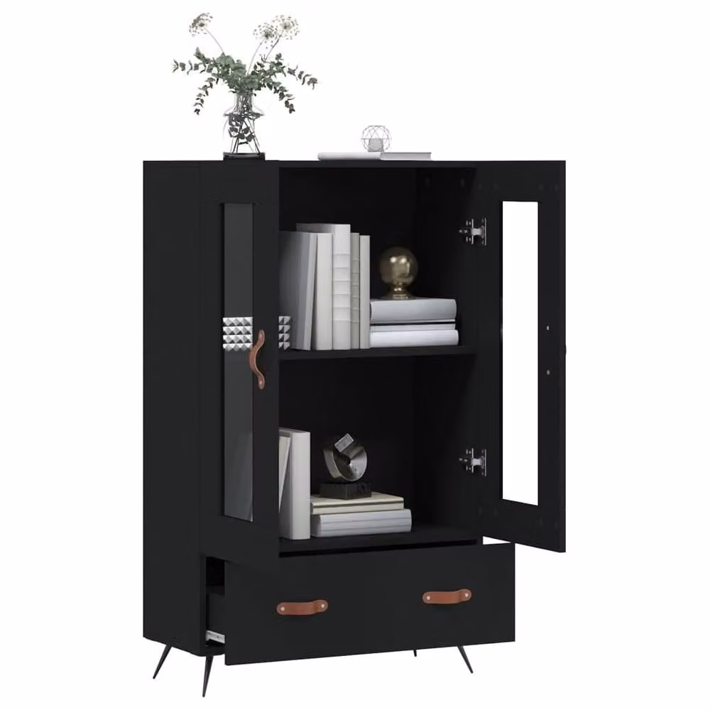 Berkfield Home Black Highboard with Glass Doors, W/D/H: 69.5 x 31 x 115 cm – 4