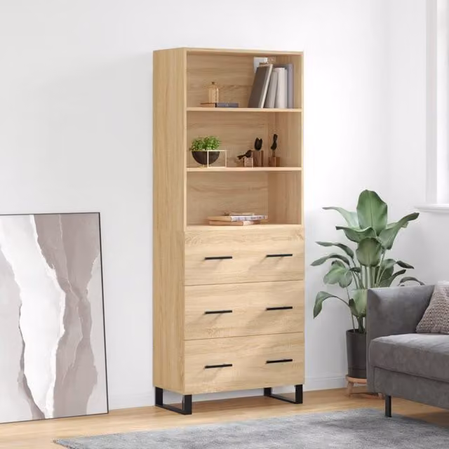 Berkfield Home Sonoma Oak Highboard in Brown, W/D/H: 69.5 x 34 x 180 cm