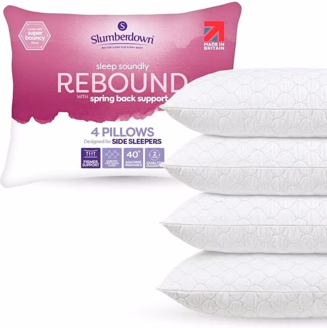 Slumberdown 4 Pack Rebound Firm Support Microfibre Pillows in White – 1