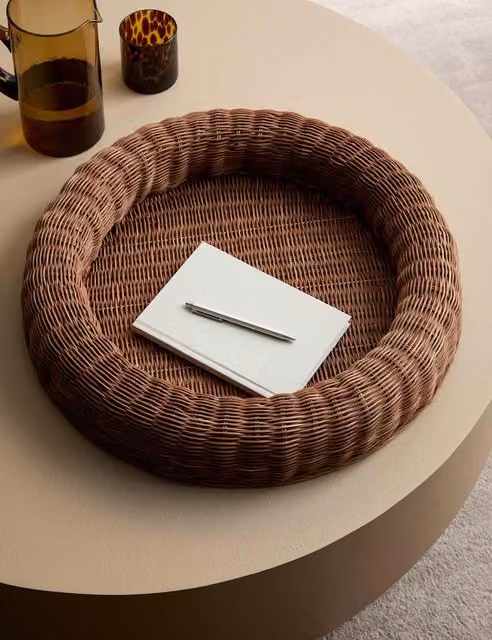 M&S Large Round Open Weave Rattan Coffee Table Tray in Brown