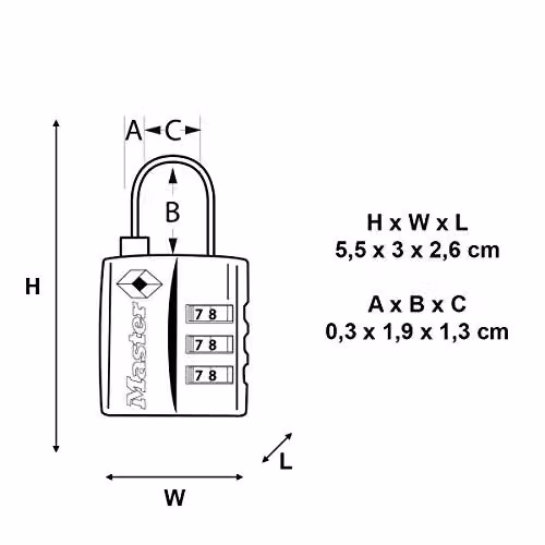 Master Lock Combination Travel Padlock, Black, W/D/H: 5.5 x 3 x 2.6 cm, 30mm – 4