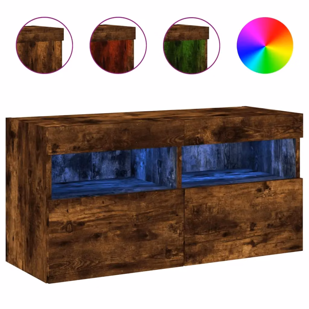 Berkfield Home Modern Wall Mounted TV Cabinet with Integrated LED Lights in Smoked Oak Brown, W: 80 cm, D: 30 cm, H: 40 cm – 2
