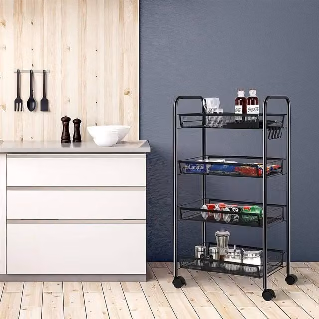 EONLION 4-Tier Metal Rolling Storage Trolley in Black – 1