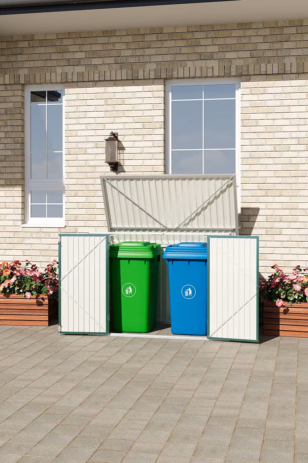 Living and Home Steel Double Door Bin Store Enclosure, Green, H x W x D: 176 x 130 x 105 cm – 2